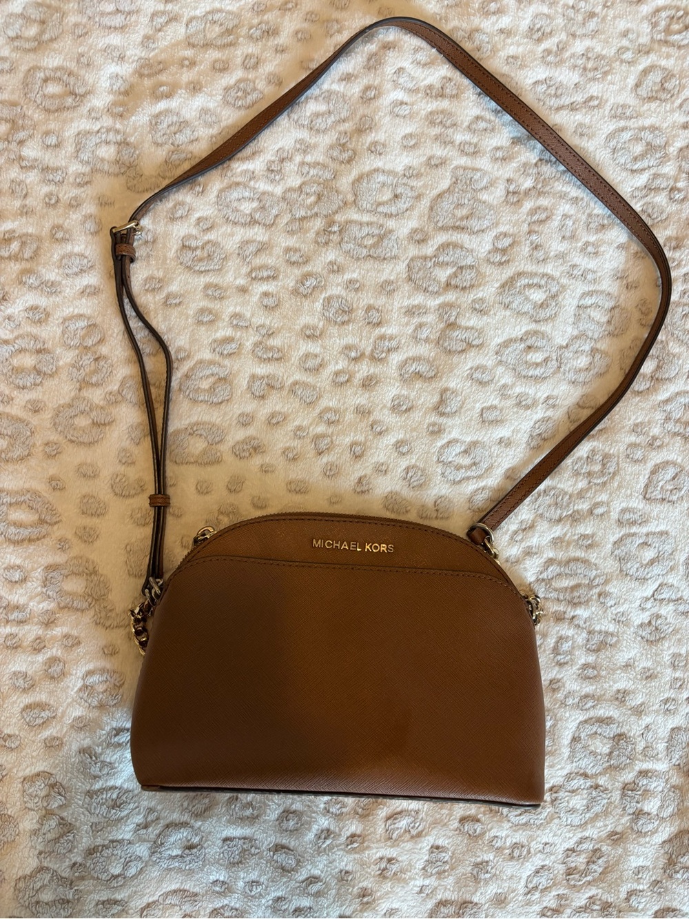 Michael Kors Tan Saffiano Leather Dome Crossbody Bag